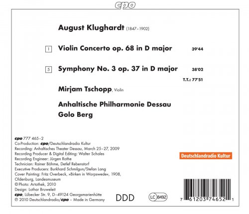 Mirjam Tschopp, Anhaltische Philharmonie Dessau, Golo Berg - Klughardt: Violin Concerto / Symphony No. 3 (2011)