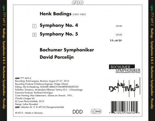 Bochumer Symphoniker, David Porcelijn - Badings: Symphonies Nos. 4 & 5 (2015)