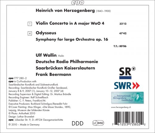 Ulf Wallin, Deutsche Radio Philharmonie Saarbruecken Kaiserslautern, Frank Beermann - Herzogenberg: Violin Concerto in A Major, WoO 4 & Odysseus, Op. 16 (2010)