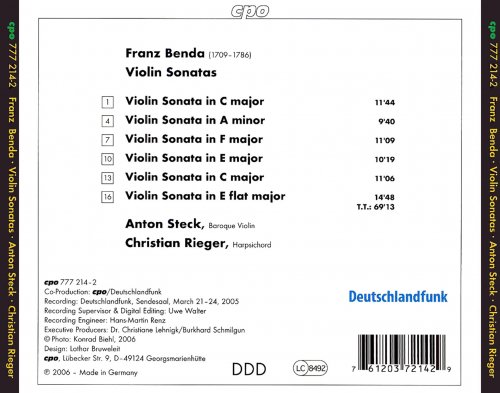 Anton Steck, Christian Rieger - Franz Benda: 6 Violin Sonatas (2007)