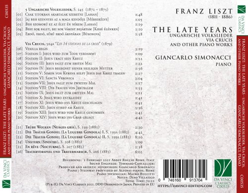 Giancarlo Simonacci - Franz Liszt: The Late Years (Ungarische Volkslieder, Via Crucis and Other Piano Works) (2022)