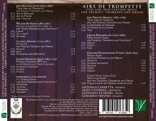 Antonio Carretta, Giovanni Petrone, Aldo Caterina, Gerardo Treviso -  Lully, De Fesch, Mozart, Bach, Rameau, Rosenmüller, Viviani, Vitali: Airs de trompette (17th and 18th Century Music for Trumpet, Trombone and Organ) (2022)