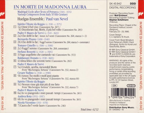 Huelgas Ensemble, Paul Van Nevel - In Morte Di Madonna Laura: Madrigal Cycle After Texts of Petrarca (1991)