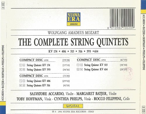 Salvatore Accardo, Margaret Batjer, Toby Hoffman, Cynthia Phelps, Rocco Filippini - Mozart: Complete String Quintets Set KV 174, 406, 515, 516, 593, & 614  (1991)