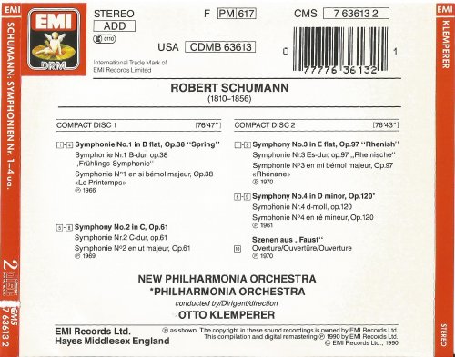 New Philharmonia Orchestras, Otto Klemperer - Schumann: Symphonies Nos. 1-4 / Faust-Overture  (1990)