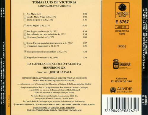 La Capella Reial de Catalunya, Hesperion XX, Jordi Savall - de Victoria: Cantica Beatae Virginis (1992)