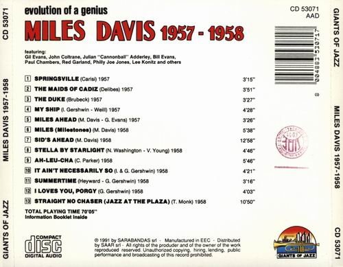 Miles Davis - Evolution of a Genius  1957-58 (1991)