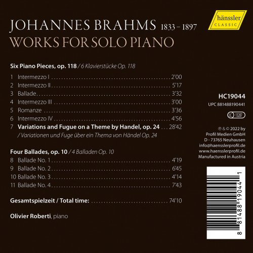 Olivier Roberti - Brahms: Works for Solo Piano (2022) [Hi-Res]