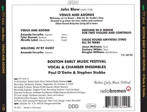 Boston Early Music Festival Chamber Ensemble - Blow: Venus & Adonis (Live) (2011)