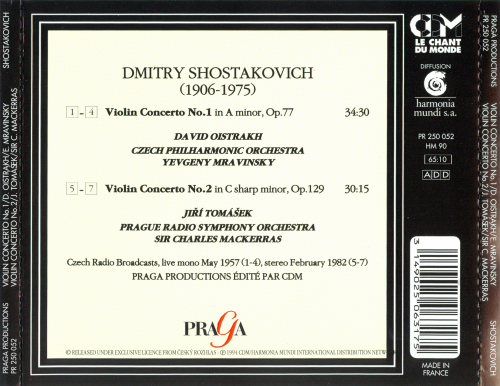 Oistrakh, Yevgeny Mravinsky, Jiri Tomasek - Shostakovich: Violin Concertos 1 & 2 (1982)