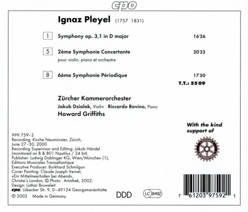 Jakub Dzialak, Riccardo Bovino, Zürcher Kammerorchester, Howard Griffiths - Pleyel: Symphonies, B. 126 and 140 / Symphonie Concertante, B. 115 (2000)