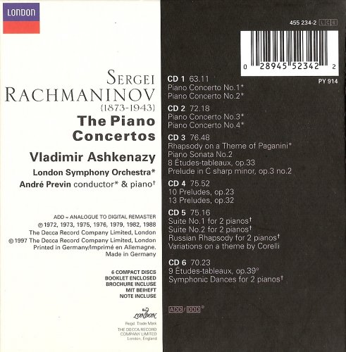 Vladimir Ashkenazy, Andre Previn - Rachmaninov Piano Concertos (1997) [6CD Box Set] mp3