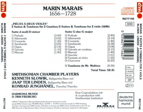 Smithsonian Chamber Players: Jaap Ter Linden, Kenneth Slowik, Konrad Junghanel - Marais: Pieces a Deux Violes 1686 / 2 Suites & Tombeau for 2 Violes (1990)