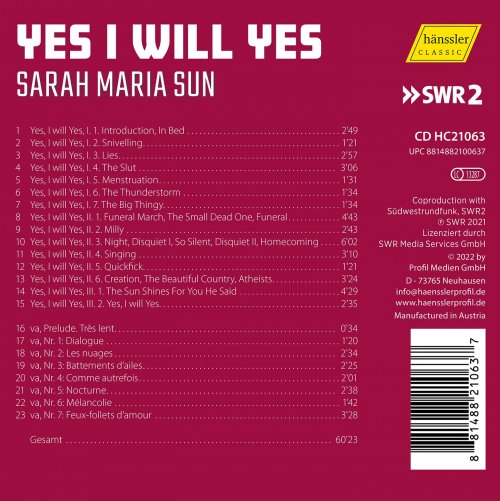 Sarah Maria Sun, Vanessa Porter, Johannes Fischer, Gabriel Dernbach, SWR Symphonieorchester, Jean-Michaël Lavoie - Yes I Will Yes (2022) [Hi-Res]