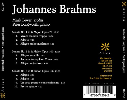 Mark Fewer, Peter Longworth - Brahms: Violin Sonatas Nos. 1-3 (2010)