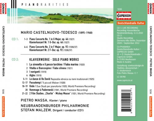 Pietro Massa, Neubrandenburger Philharmonie, Stefan Malzew - Castelnuovo-Tedesco: The Piano Concertos Nos. 1 & 2 & Solo Piano Works (2013)