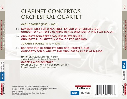 Hans Deinzer, Jann Engel, Cappella Coloniensis, Gabriele Ferro, Ulf Björlin - Stamitz: Concerto for 2 Clarinets No. 4; Orchestral Quartet in G Major - Stamitz,: Clarinet Concerto in B-Flat Major (2008)