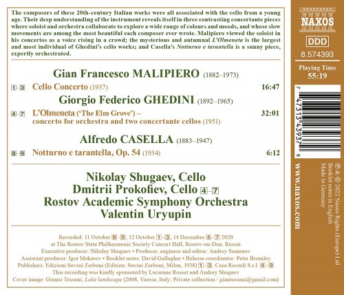 Valentin Uryupin, Rostov State Philharmonic Academic Symphony Orchestra, Dmitrii Prokofiev, Nikolay Shugaev - Malipiero, Ghedini & Casella: Works for Cello & Orchestra (2022) [Hi-Res]