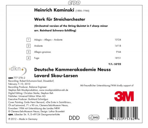 Deutsche Kammerakademie, Neuss Lavard Skou-Larsen - Heinrich Kaminski: Werk für Streichorchester (2012)