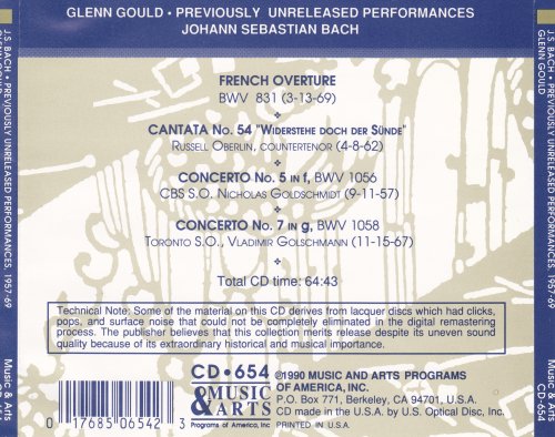 Glenn Gould - Previously Unreleased Performances Of Works By J.S. Bach, 1957-1969 (1990)