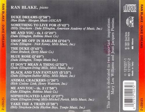 Ran Blake - Duke Dreams (The Legacy of Strayhorn - Ellington) (1981) CD Rip