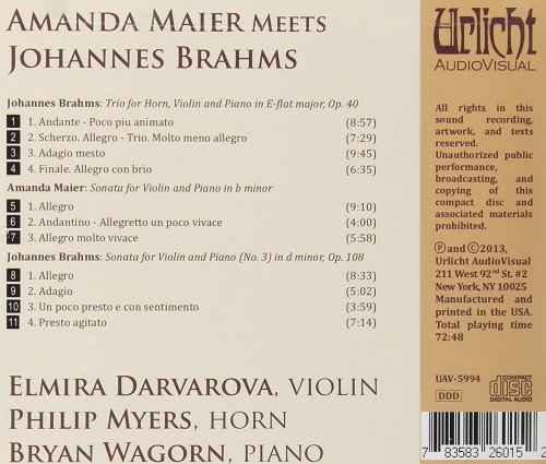 Philip Myers, Elmira Darvarova, Bryan Wagorn - Amanda Maier Meets Johannes Brahms (2019) [Hi-Res]