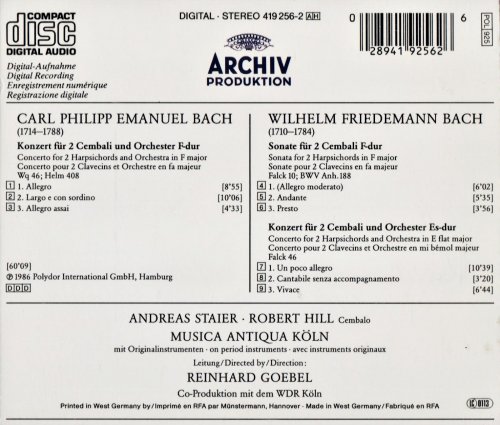 Andreas Staier, Robert Hill, Reinhard Goebel, Musica Antiqua Köln - C.Ph.E. & W.F. Bach: Concertos for 2 Harpsichords (1986) CD-Rip