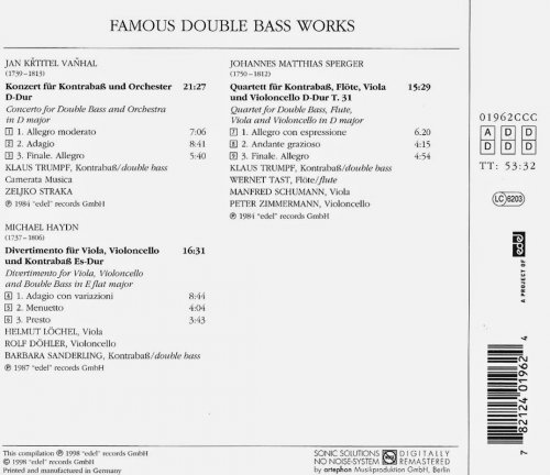 Klaus Trumpf, Barbara Sanderling, Camerata Musica, Zeljko Straka - Vanhal, Haydn, Sperger: Famous Double Bass Works (1998) CD-Rip