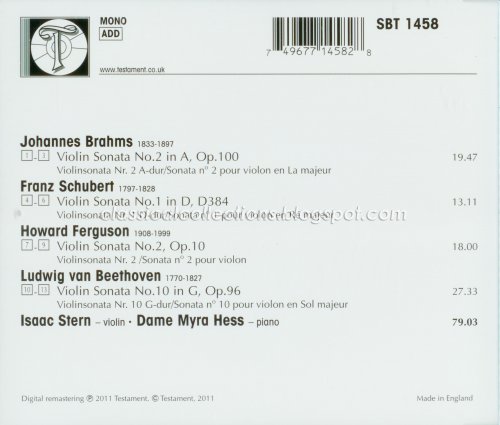 Isaac Stern, Dame Myra Hess - Brahms, Schubert, Ferguson, Beethoven: Violin Sonatas (2011)