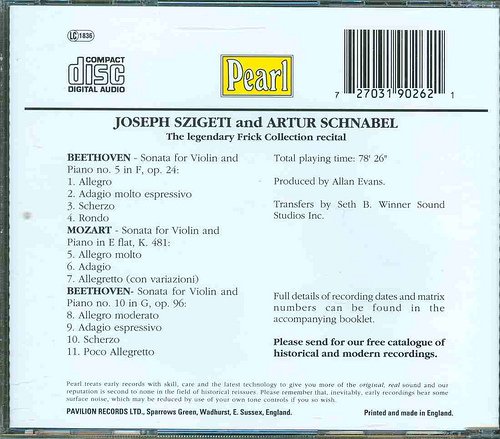 Joseph Szigeti, Artur Schnabel - Mozart, Beethoven: The Legendary Frick Collection Recital (1993)