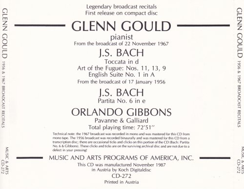 Glenn Gould - The Legendary Broadcast Recitals from 1956 & 1967 (1987)