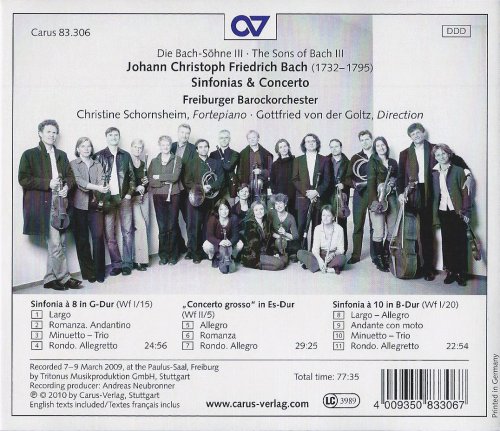 Freiburger Barockorchester, Gottfried von der Goltz - The Sons of Bach, Vol. 3: Johann Christoph Friedrich Bach (2010) CD-Rip