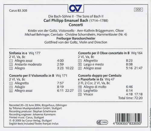 Freiburger Barockorchester, Gottfried von der Goltz - The Sons of Bach, Vol. 2: Carl Philipp Emanuel Bach (2005) CD-Rip