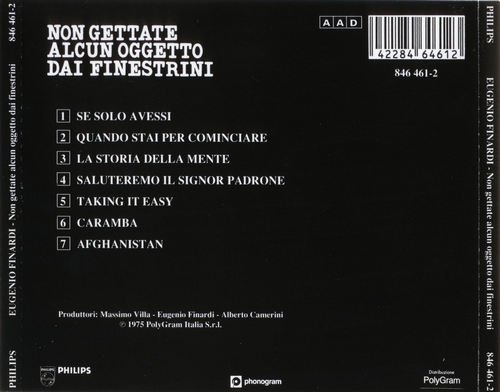 Eugenio Finardi - Non gettate alcun oggetto dai finestrini (1975) CD-Rip