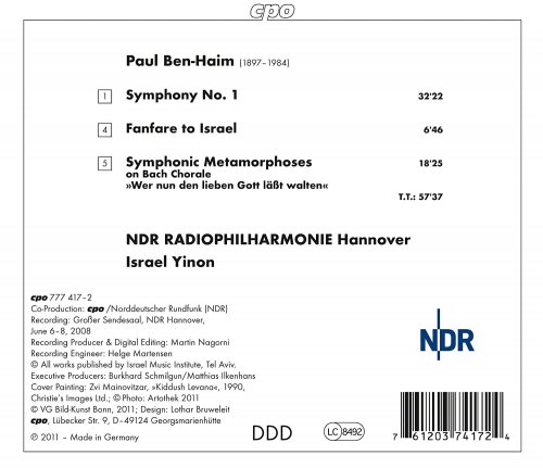 North German Radio Symphony, Israel Yinon - Ben-Haim: Symphony No. 1 - Fanfare to Israel - Symphonic Metamorphosis on a Bach Chorale (2000)