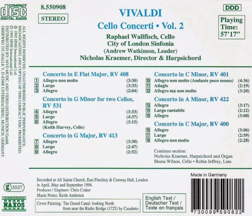 Raphael Wallfisch, Nicholas Kraemer - Vivaldi: Cello Concerti, Vol. 2 (1995) CD-Rip