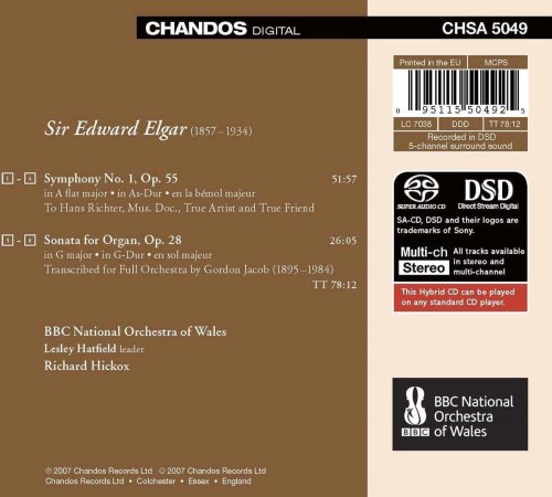 Richard Hickox, BBC National Orchestra of Wales - Elgar: Symphony No. 1 & Organ Sonata (2007) [Hi-Res]