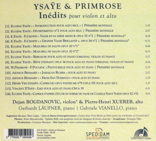 Pierre-Henri Xuereb, Dejan Bogdanovic, Gabriele Vianello, Gerhardt Läufner - Ysaÿe & Primrose (Inédits pour violon et alto) (2021) [Hi-Res]