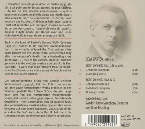 Isabelle Faust, Swedish Radio Symphony Orchestra & Daniel Harding - Bartók: Violin Concertos No. 1 & 2 (2013)