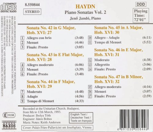 Jenö Jandó - Haydn: Piano Sonatas, Vol. 2 (1993) CD-Rip