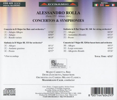 Massimiliano Caldi, Mario Carbotta, Denis Zanchetta - Rolla: Concertos & Symphonies (2003) CD-Rip