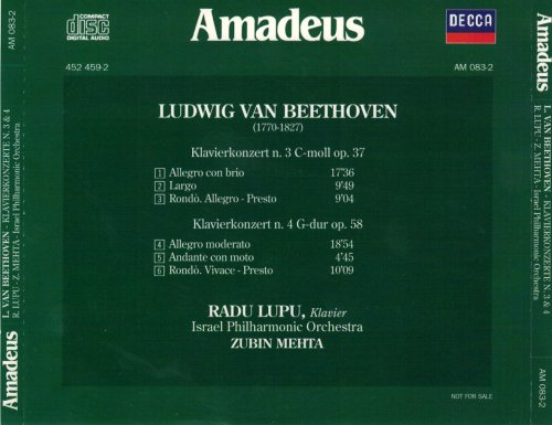 Radu Lupu, Israel Philharmonic Orchestra, Zubin Mehta - Beethoven: Concerti per pianoforte e orchestra N. 3 & N. 4 (1996)