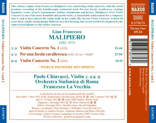Paolo Chiavacci, Orchestra Sinfonica di Roma, Francesco La Vecchia - Malipiero: Violin Concertos Nos. 1 & 2 & Per una favola cavalleresca (2022) [Hi-Res]