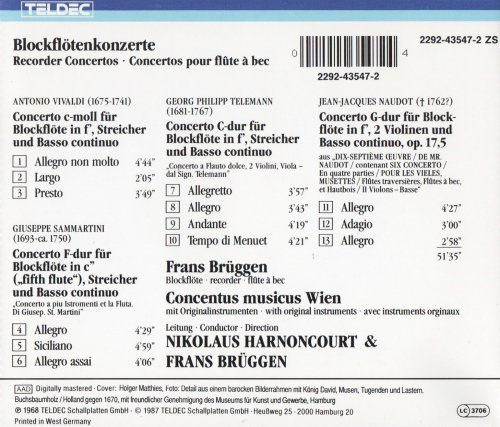 Frans Brüggen, Concentus musicus Wien, Nikolaus Harnoncourt - Vivaldi, Sammartini, Telemann, Naudot: Concertos for Recorder (1987) CD-Rip