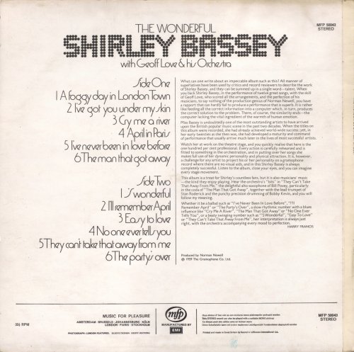 Shirley Bassey - The Wonderful Shirley Bassey (1973) LP