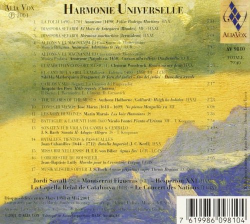 Hespèrion XXI, Montserrat Figueras, La Capella Reial De Catalunya, Pascal Bertin, Josep Hernández, Lambert Climent - Harmonie Universelle (2001)