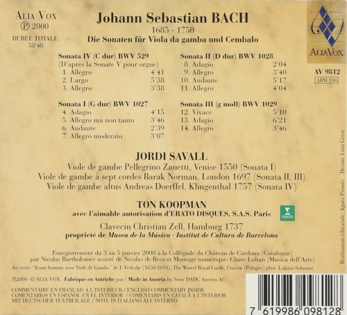 Jordi Savall & Ton Koopman - Bach: Die Sonaten Für Viola Da Gamba und Cembalo (2000)