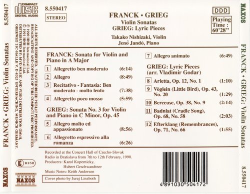 Takako Nishizaki, Jeno Jando - Franck, Grieg: Violin Sonatas (1991)