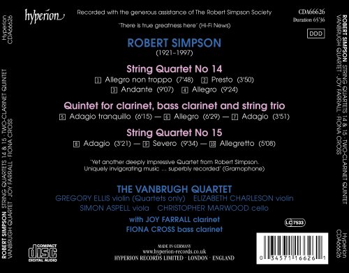 Fiona Cross, Vanbrugh Qt - Robert Simpson: String Quartets Nos. 14 & 15 (1993)