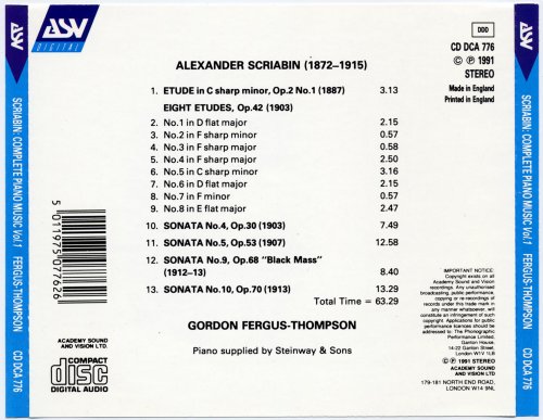 Gordon Fergus-Thompson - Complete Piano Music Vol. 1 (1991)